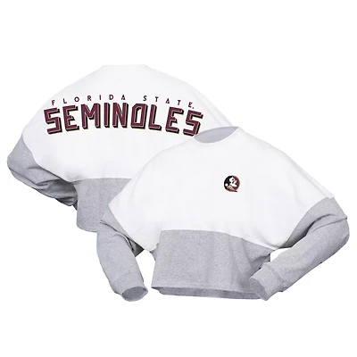 Spirit Jersey Florida State Seminoles Heather Block Cropped Long Sleeve T-Shirt