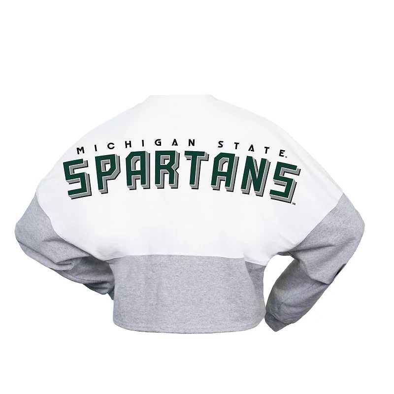 Spirit Jersey Michigan State Spartans Heather Block Cropped Long Sleeve T-Shirt
