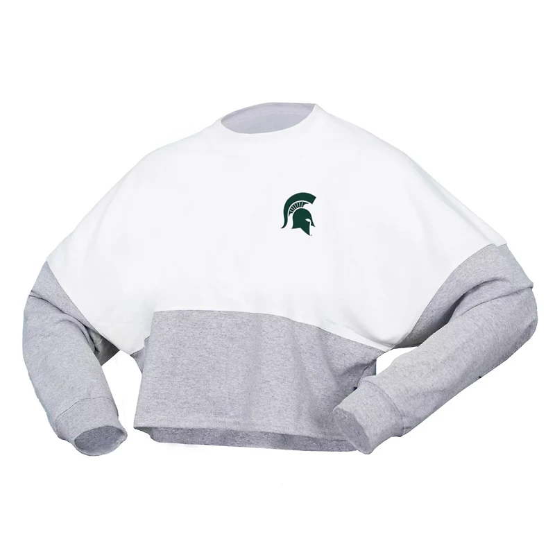 Spirit Jersey Michigan State Spartans Heather Block Cropped Long Sleeve T-Shirt