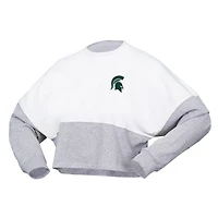 Spirit Jersey Michigan State Spartans Heather Block Cropped Long Sleeve T-Shirt