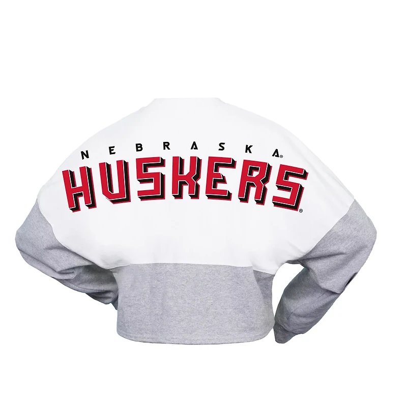 Spirit Jersey Nebraska Huskers Heather Block Cropped Long Sleeve T-Shirt