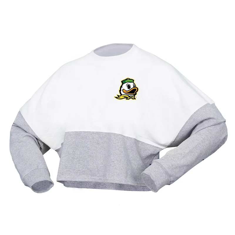 Spirit Jersey Oregon Ducks Heather Block Cropped Long Sleeve T-Shirt