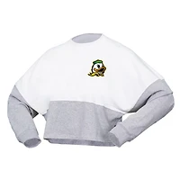Spirit Jersey Oregon Ducks Heather Block Cropped Long Sleeve T-Shirt