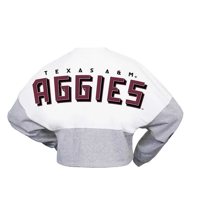 Spirit Jersey Texas AM Aggies Heather Block Cropped Long Sleeve T-Shirt