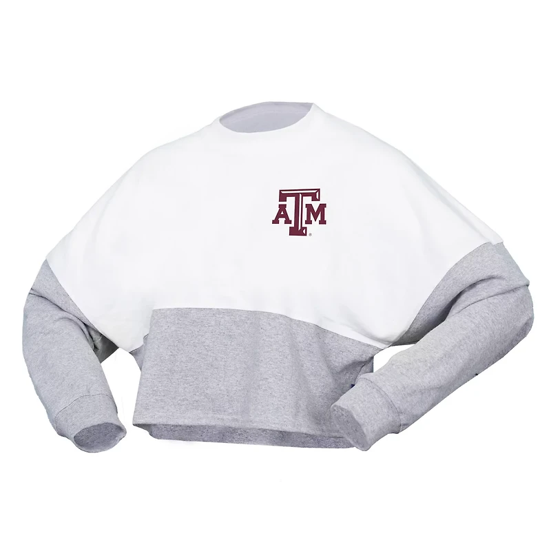 Spirit Jersey Texas AM Aggies Heather Block Cropped Long Sleeve T-Shirt