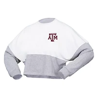Spirit Jersey Texas AM Aggies Heather Block Cropped Long Sleeve T-Shirt
