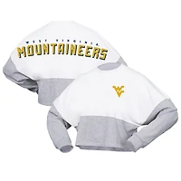 Spirit Jersey West Virginia Mountaineers Heather Block Cropped Long Sleeve T-Shirt