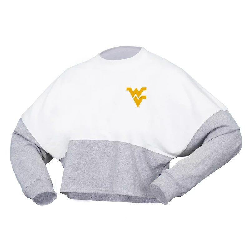 Spirit Jersey West Virginia Mountaineers Heather Block Cropped Long Sleeve T-Shirt