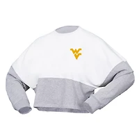 Spirit Jersey West Virginia Mountaineers Heather Block Cropped Long Sleeve T-Shirt