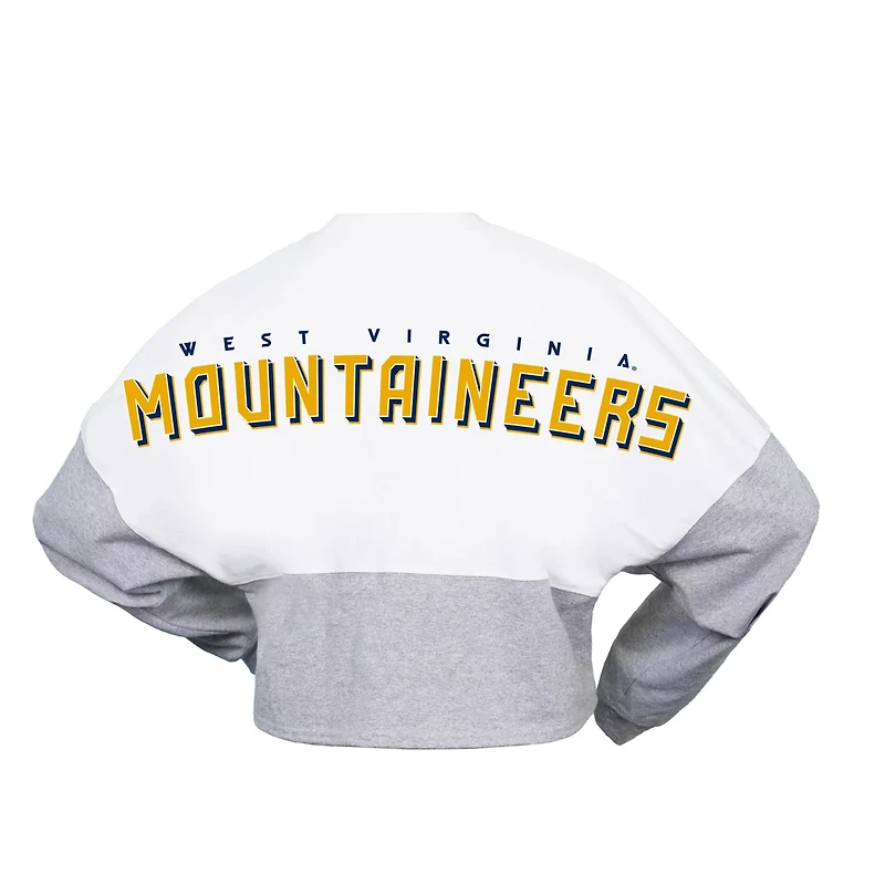 Spirit Jersey West Virginia Mountaineers Heather Block Cropped Long Sleeve T-Shirt