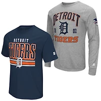 Starter Heather Gray Detroit Tigers Two-Pack Long Sleeve  Short T-Shirt Set