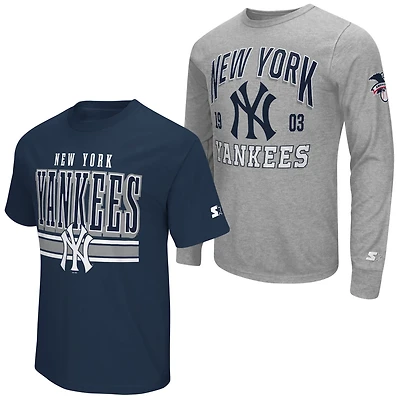 Starter Heather Gray New York Yankees Two-Pack Long Sleeve  Short T-Shirt Set