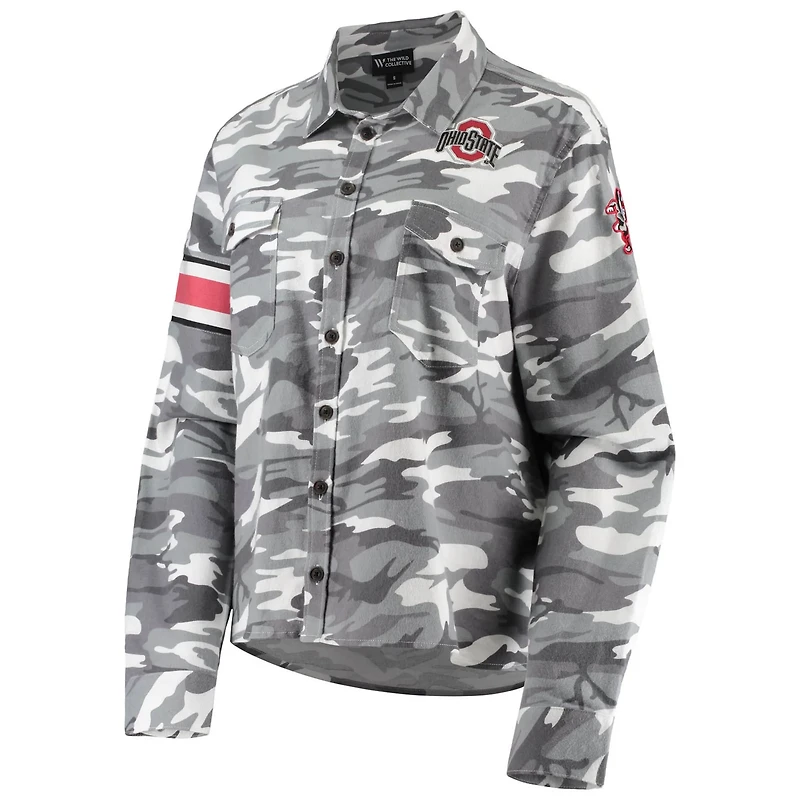 The Wild Collective Ohio State Buckeyes Camo Flannel Button-Up Long Sleeve Shirt