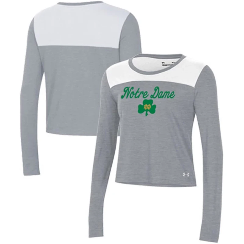 Under Armour /Gray Notre Dame Fighting Irish Vault Cropped Long Sleeve T-Shirt