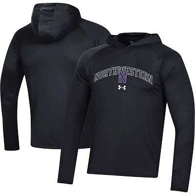 Under Armour Northwestern Wildcats 2023 Sideline Tech Hooded Raglan Long Sleeve T-Shirt