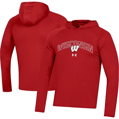 Under Armour Wisconsin Badgers 2023 Sideline Tech Hooded Raglan Long Sleeve T-Shirt