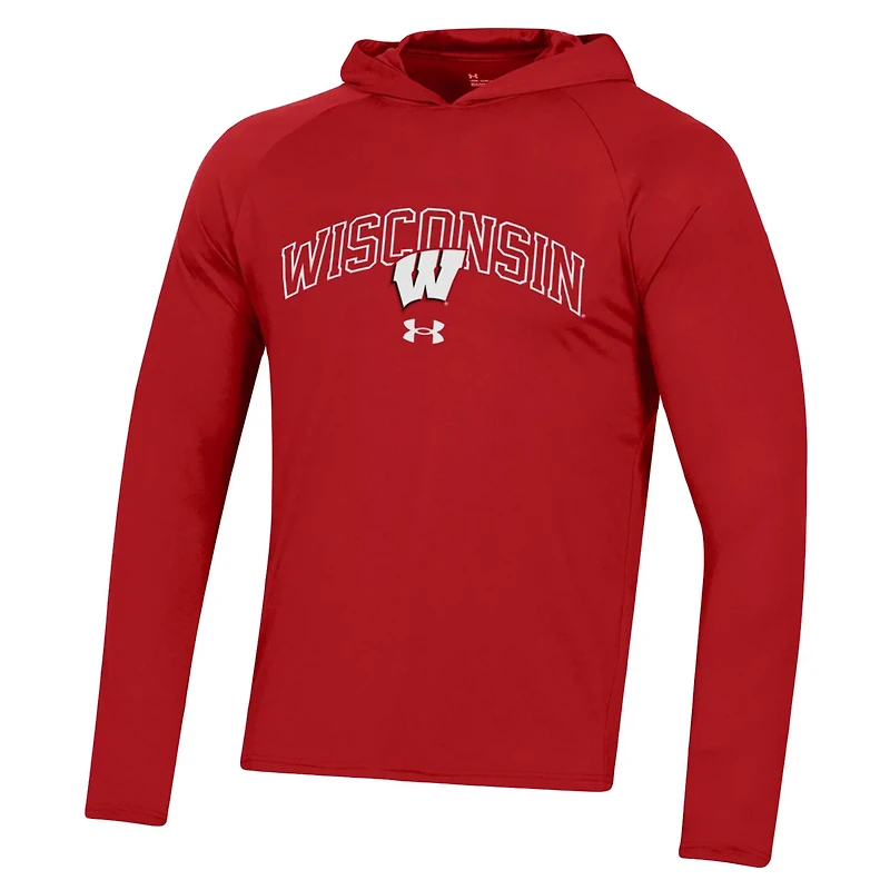 Under Armour Wisconsin Badgers 2023 Sideline Tech Hooded Raglan Long Sleeve T-Shirt