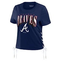 WEAR by Erin Andrews Atlanta Braves Side Lace-Up Cropped T-Shirt