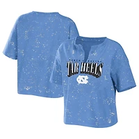 WEAR by Erin Andrews Carolina North Tar Heels Bleach Wash Splatter Cropped Notch Neck T-Shirt