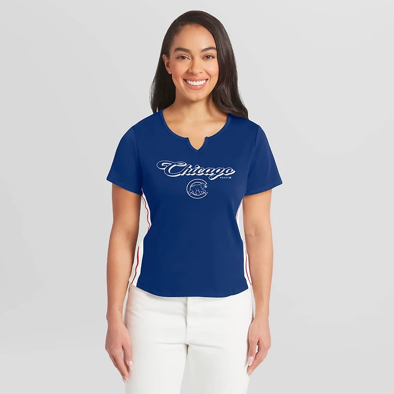 WEAR by Erin Andrews Chicago Cubs Notch Neck Cropped T-Shirt