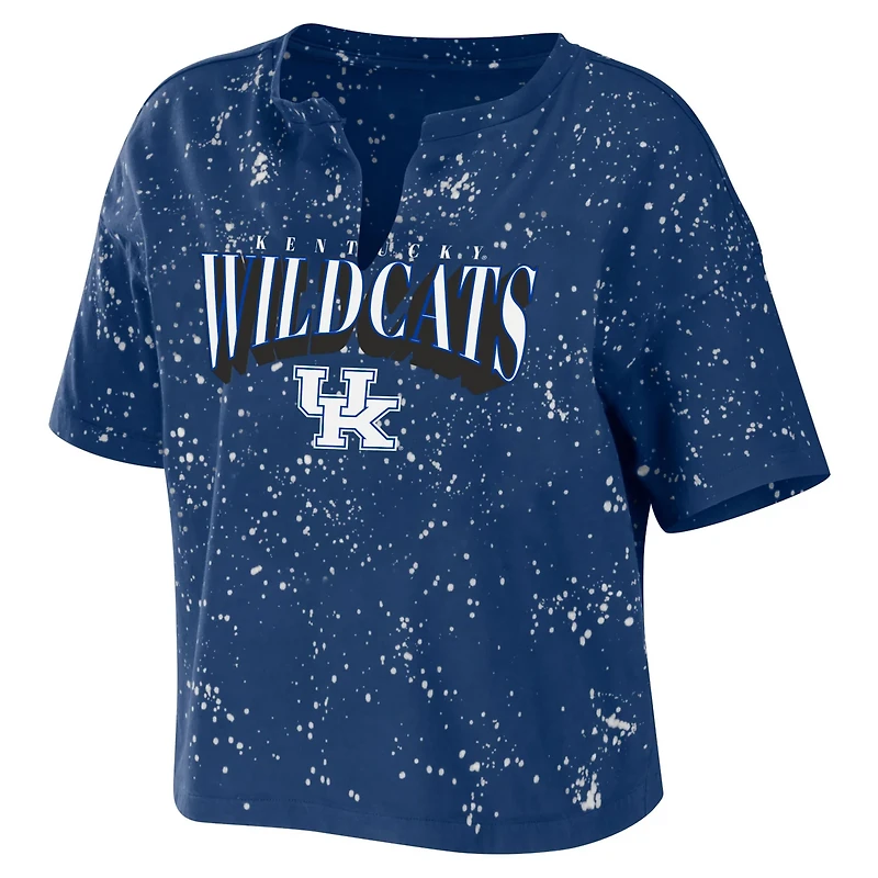WEAR by Erin Andrews Kentucky Wildcats Bleach Wash Splatter Cropped Notch Neck T-Shirt