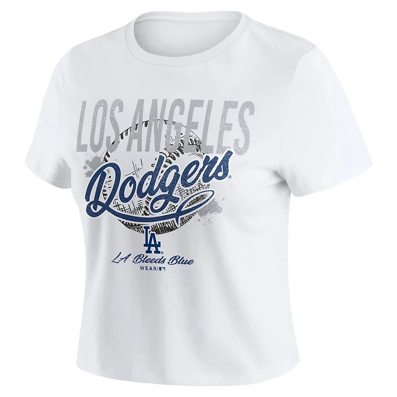WEAR by Erin Andrews Los Angeles Dodgers Distressed Cropped Baby T-Shirt