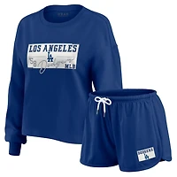 WEAR by Erin Andrews Los Angeles Dodgers Heavy Rugby Jersey Cropped Long Sleeve T-Shirt  Shorts Lounge Set