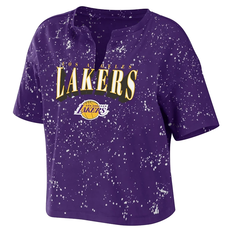 WEAR by Erin Andrews Los Angeles Lakers Bleach Splatter Notch Neck T-Shirt
