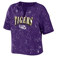 WEAR by Erin Andrews LSU Tigers Bleach Wash Splatter Cropped Notch Neck T-Shirt
