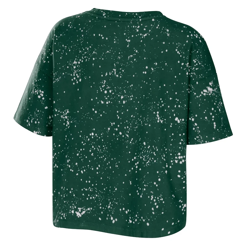 WEAR by Erin Andrews Miami Hurricanes Bleach Wash Splatter Cropped Notch Neck T-Shirt
