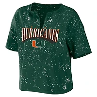 WEAR by Erin Andrews Miami Hurricanes Bleach Wash Splatter Cropped Notch Neck T-Shirt