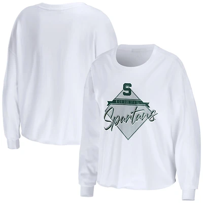 WEAR by Erin Andrews Michigan State Spartans Diamond Long Sleeve Cropped T-Shirt
