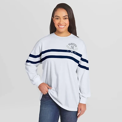 WEAR by Erin Andrews New York Yankees Oversized Long Sleeve Striped T-Shirt