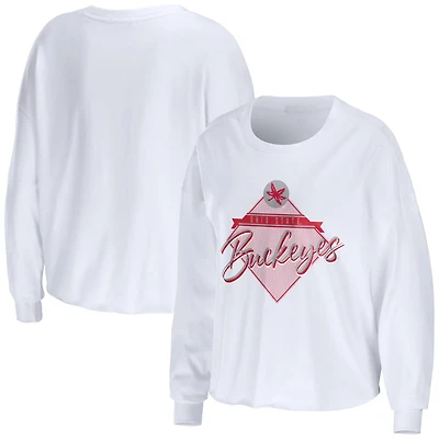 WEAR by Erin Andrews Ohio State Buckeyes Diamond Long Sleeve Cropped T-Shirt