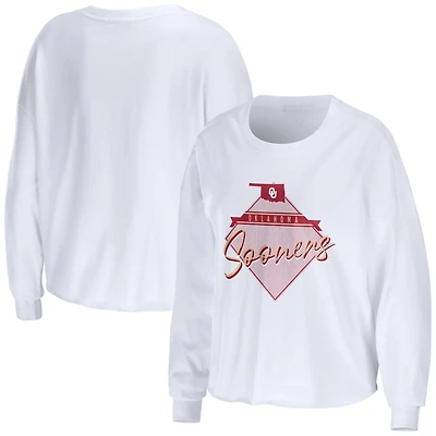 WEAR by Erin Andrews Oklahoma Sooners Diamond Long Sleeve Cropped T-Shirt