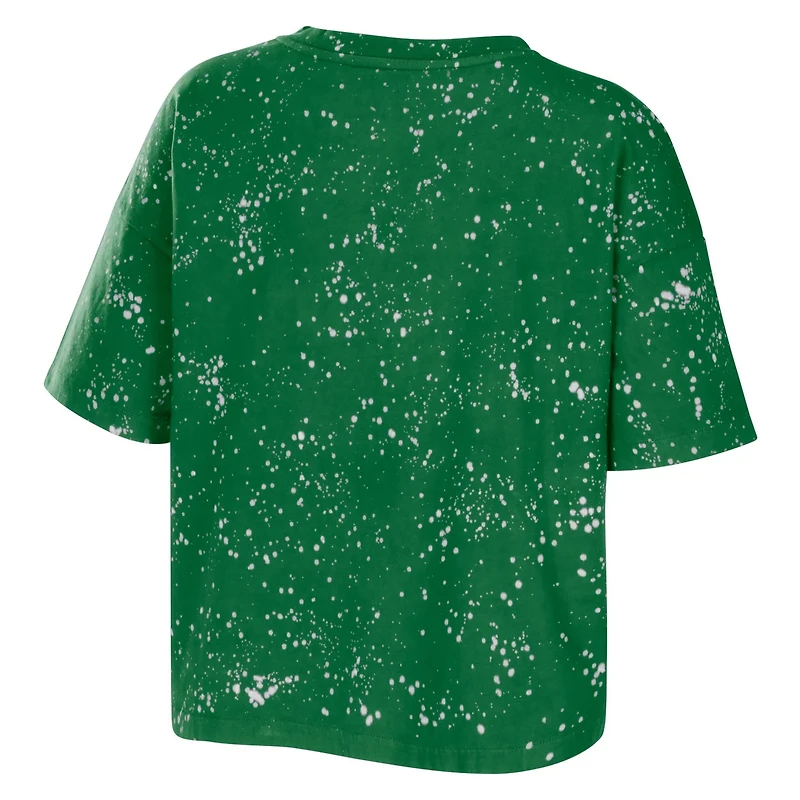 WEAR by Erin Andrews Oregon Ducks Bleach Wash Splatter Cropped Notch Neck T-Shirt