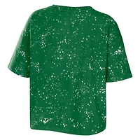 WEAR by Erin Andrews Oregon Ducks Bleach Wash Splatter Cropped Notch Neck T-Shirt