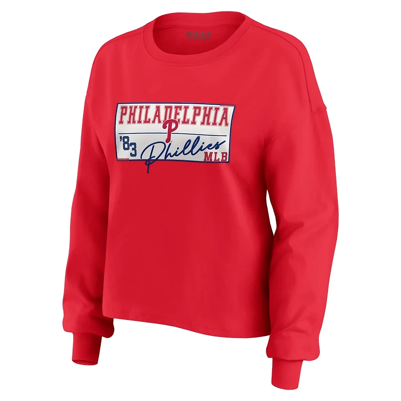 WEAR by Erin Andrews Philadelphia Phillies Heavy Rugby Jersey Cropped Long Sleeve T-Shirt Shorts Lounge Set