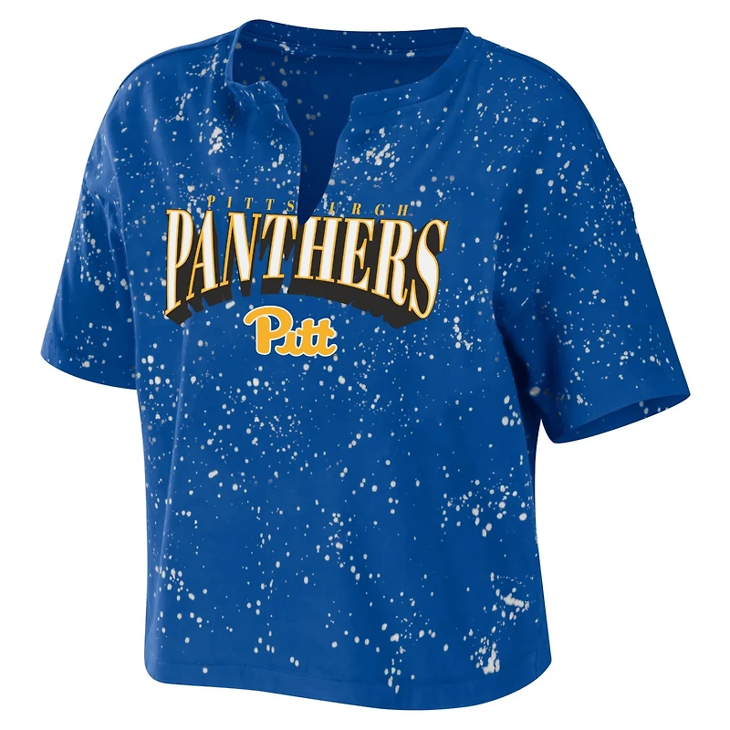 WEAR by Erin Andrews Pitt Panthers Bleach Wash Splatter Cropped Notch Neck T-Shirt