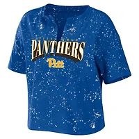 WEAR by Erin Andrews Pitt Panthers Bleach Wash Splatter Cropped Notch Neck T-Shirt