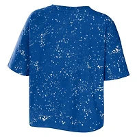 WEAR by Erin Andrews Pitt Panthers Bleach Wash Splatter Cropped Notch Neck T-Shirt