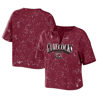 WEAR by Erin Andrews South Carolina Gamecocks Bleach Wash Splatter Cropped Notch Neck T-Shirt