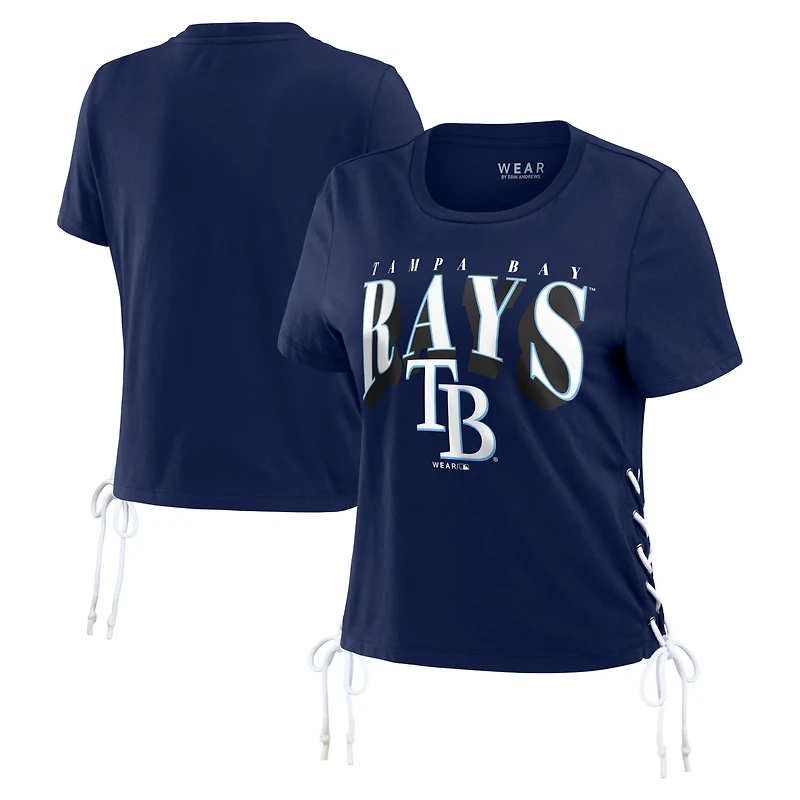 WEAR by Erin Andrews Tampa Bay Rays Side Lace-Up Cropped T-Shirt