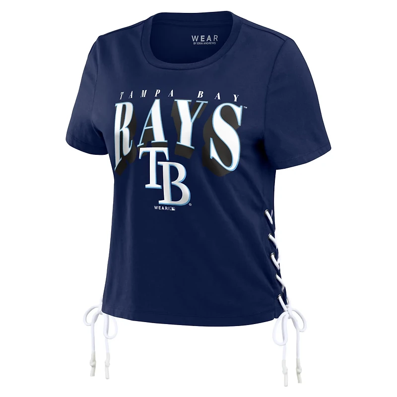 WEAR by Erin Andrews Tampa Bay Rays Side Lace-Up Cropped T-Shirt