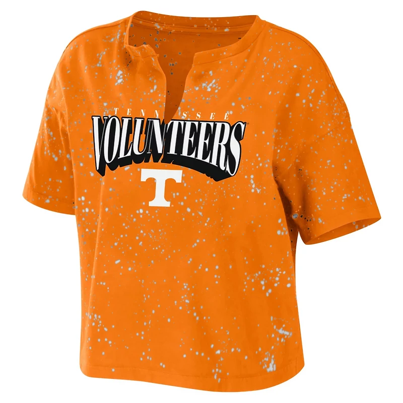 WEAR by Erin Andrews Tennessee Tennessee Volunteers Bleach Wash Splatter Cropped Notch Neck T-Shirt