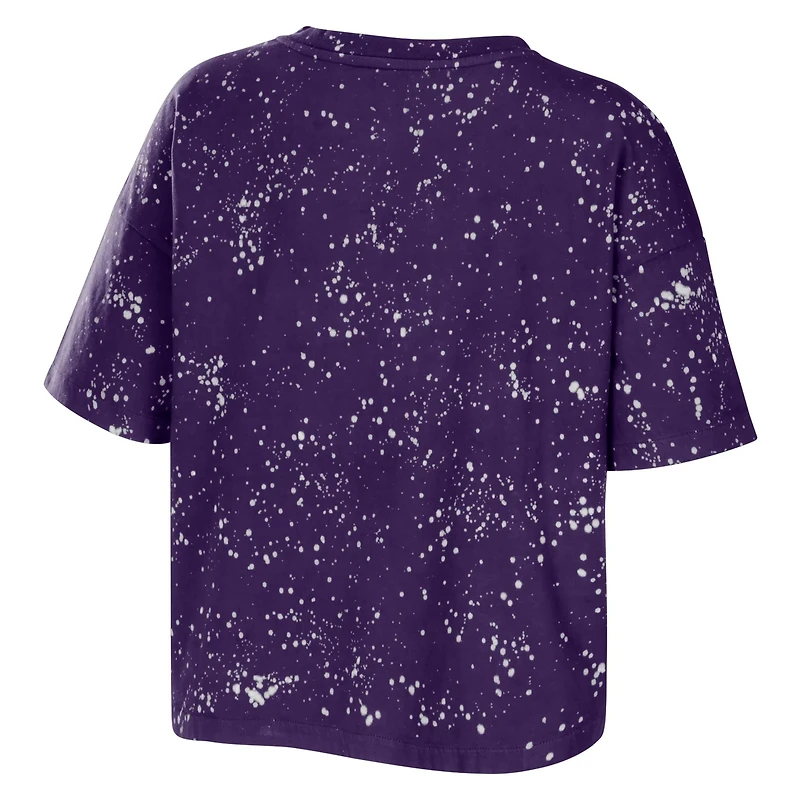 WEAR by Erin Andrews Washington Huskies Bleach Wash Splatter Cropped Notch Neck T-Shirt