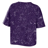 WEAR by Erin Andrews Washington Huskies Bleach Wash Splatter Cropped Notch Neck T-Shirt