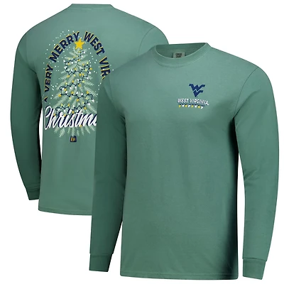 West Virginia Mountaineers Comfort Colors Merry Christmas Tree Long Sleeve T-Shirt