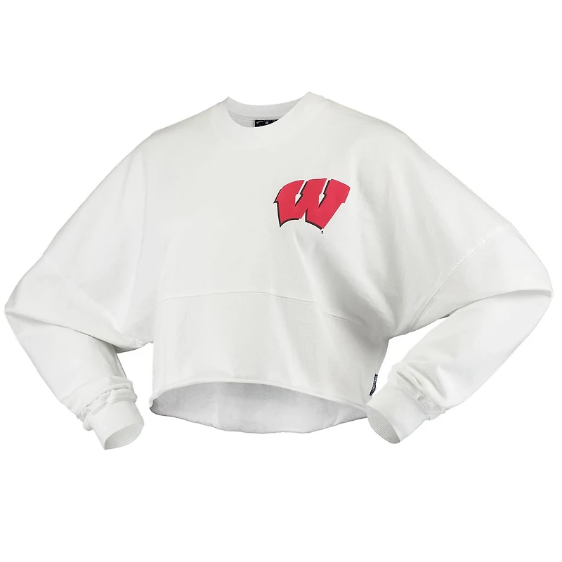 Wisconsin Badgers Raw Hem Cropped Spirit Jersey Long Sleeve T-Shirt