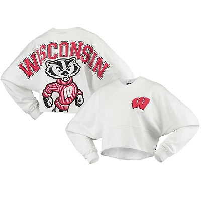 Wisconsin Badgers Raw Hem Cropped Spirit Jersey Long Sleeve T-Shirt
